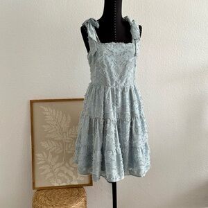 One One Six Light Blue Textured Tiered Sundress